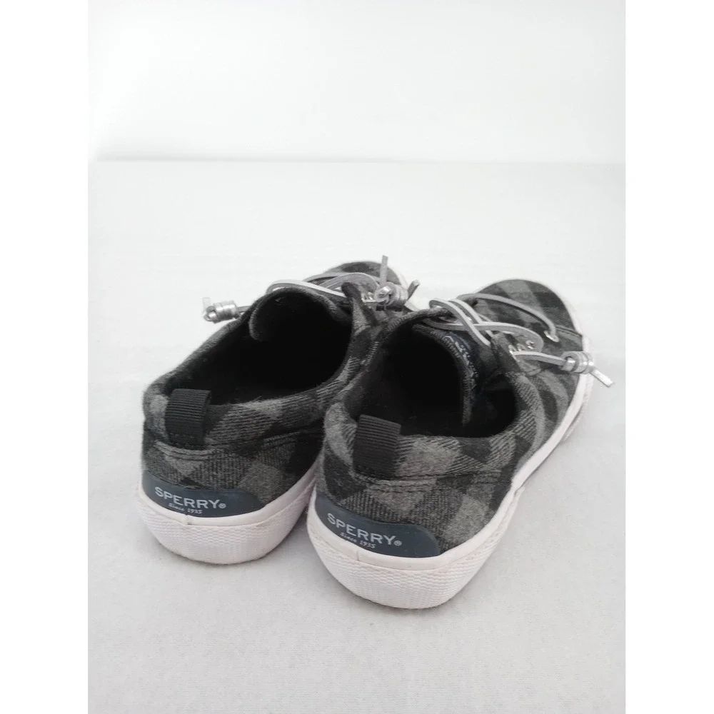 Sperry Pier Wave Sneaker Youth Size 3M Gray Buffalo Plaid Slip On Laced Girls